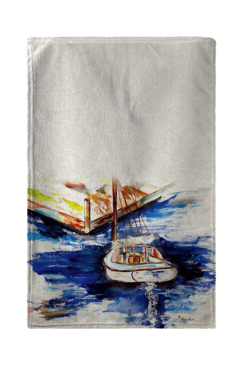 Betsy Drake BT494 30 x 50 in. Sailboat & Dock Beach Towel