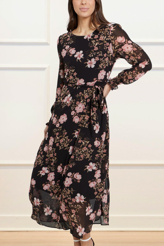 Bloom Maxi Dress Long Sleeves Floral Black