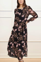 Bloom Maxi Dress Long Sleeves Floral Black