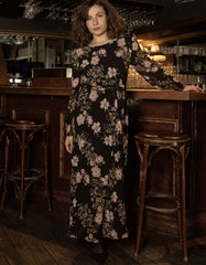 Bloom Maxi Dress Long Sleeves Floral Black