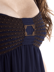 Blue Flowy Dress with Gold Embellishments