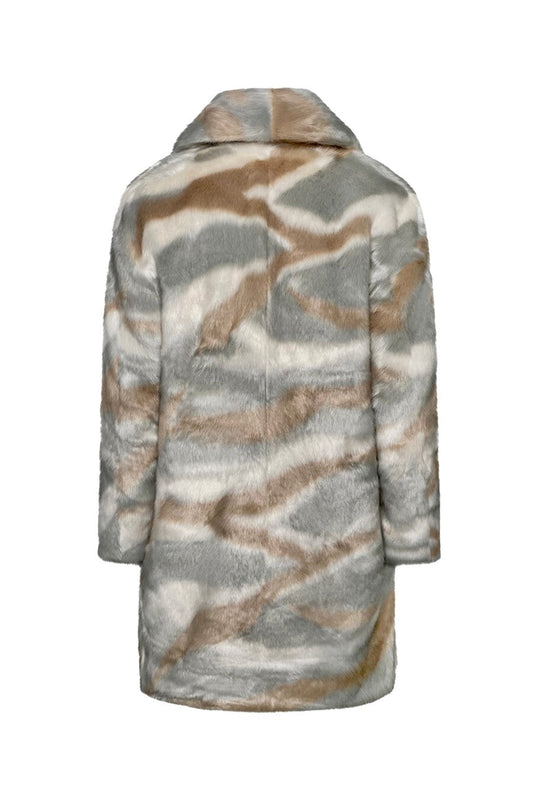 "BOUJIE BAE" Grey & Ivory Tan Marble Print Vegan Mink Fur Coat