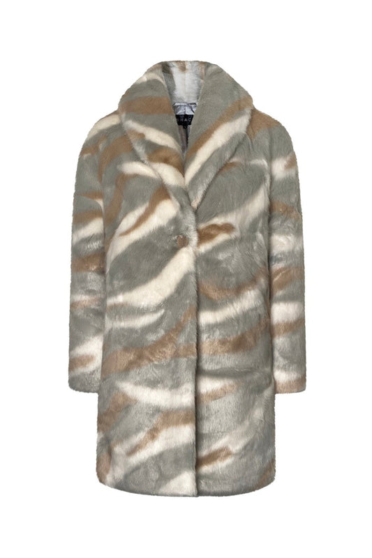 "BOUJIE BAE" Grey & Ivory Tan Marble Print Vegan Mink Fur Coat