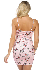 Butterfly Print Spaghetti Evening Slip Dress