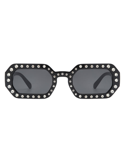 Whisp - Square Retro Rhinestone Tinted Geometric Fashion Sunglasses