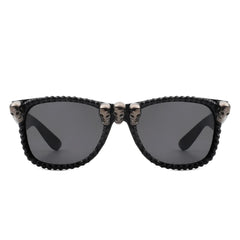 Myralis - Classic Horn Rim Rhinestone Gothic Skull Square Sunglasses