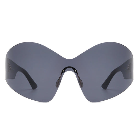 Electra - Oversized Rimless Wraparound Shield Sunglasses