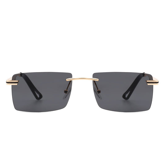 Vibrante - Rectangle Rimless Retro Tinted Fashion Flat top Sunglasses