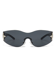 Vyrin - Star Designed Rimless Sleek Wraparound Shield Sunglasses