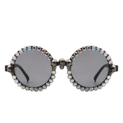 Aerion - Retro Round Gothic Rhinestone Skull Party Sunglasses