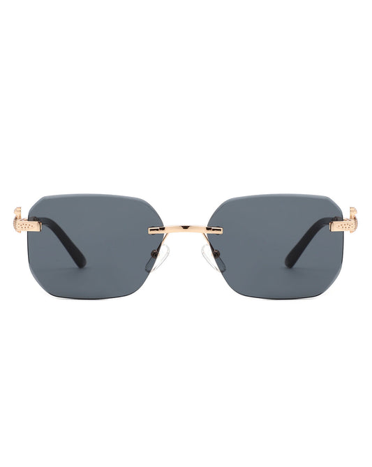 Solar - Curved Tinted Rimless Rectangle Sunglasses