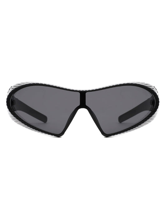 Ascary - Oversized Winged Bar Shield Sunglasses