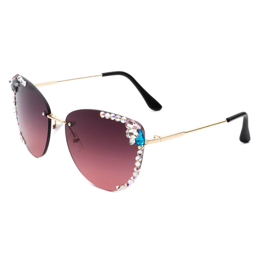 Nightbri - Women Rimless Tinted Chic Rhinestone Fashion Cat Eye