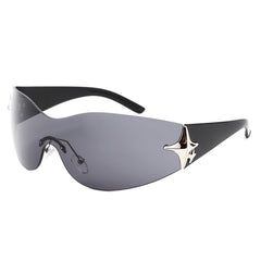 Spark - Sleek Rimless Double Star Fashion Shield Sunglasses