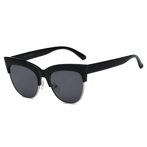 HENRIETTA | Women Half Frame Round Cat Eye Sunglasses