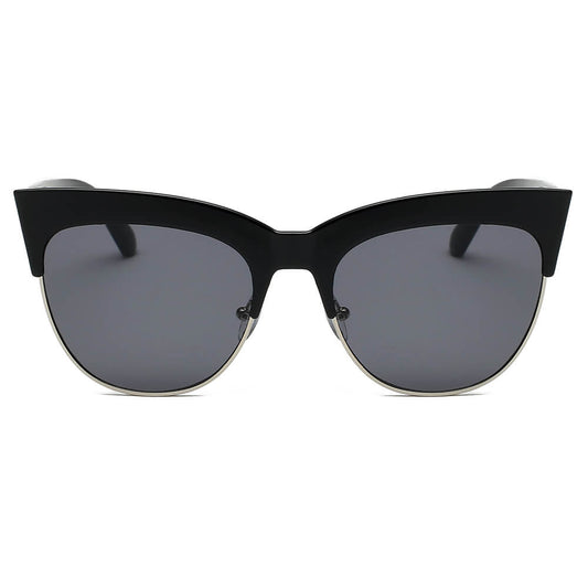 HENRIETTA | Women Half Frame Round Cat Eye Sunglasses