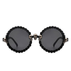 Aerion - Retro Round Gothic Rhinestone Skull Party Sunglasses