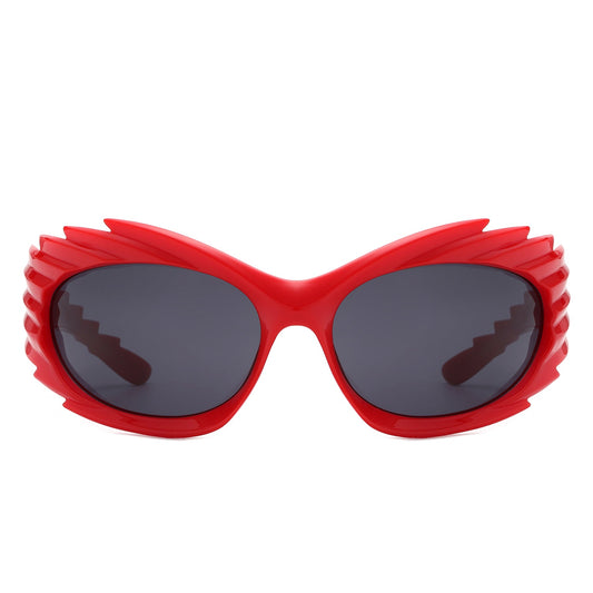 Nightgle - Rectangle Wrap Around Oval Spike Sport Sunglasses