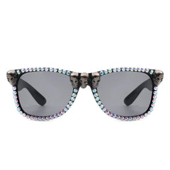 Myralis - Classic Horn Rim Rhinestone Gothic Skull Square Sunglasses