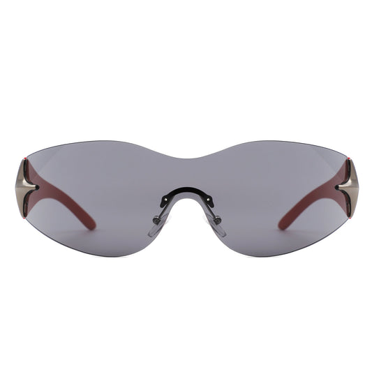 Spark - Sleek Rimless Double Star Fashion Shield Sunglasses