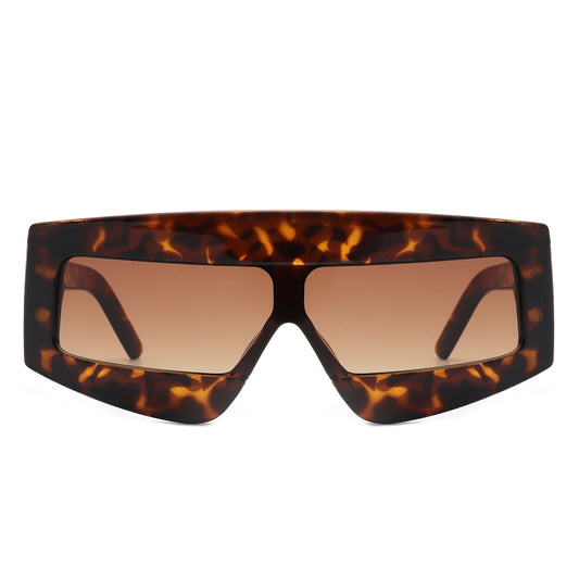 Celestia - Oversized Rectangle Square Tinted Flat Top Sunglasses