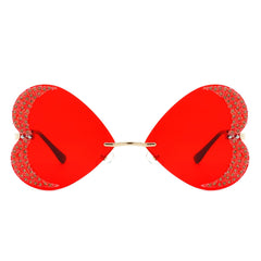 Quixotia - Rimless Butterfly Heart Shape Tinted Fashion Women