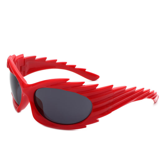 Nightgle - Rectangle Wrap Around Oval Spike Sport Sunglasses