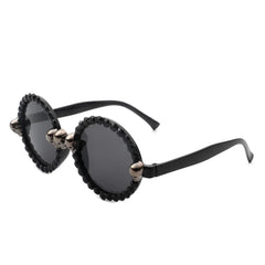 Aerion - Retro Round Gothic Rhinestone Skull Party Sunglasses