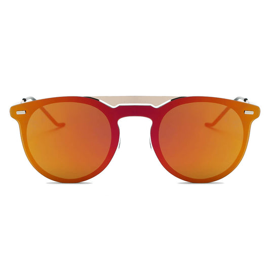 INDIO | Retro Mirrored Brow-Bar Design Circle Round Fashion Sunglasses