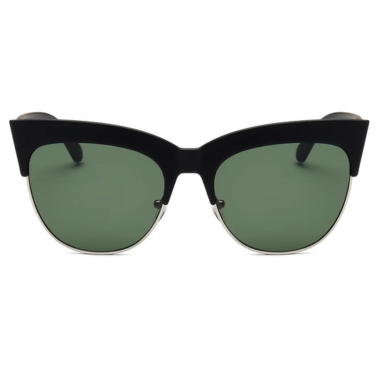 HENRIETTA | Women Half Frame Round Cat Eye Sunglasses