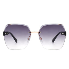 Ezernova - Oversize Square Geometric Rimless Tinted Fashion Sunglasses