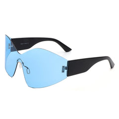 Electra - Oversized Rimless Wraparound Shield Sunglasses