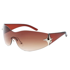 Spark - Sleek Rimless Double Star Fashion Shield Sunglasses