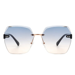 Ezernova - Oversize Square Geometric Rimless Tinted Fashion Sunglasses