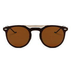 INDIO | Retro Mirrored Brow-Bar Design Circle Round Fashion Sunglasses