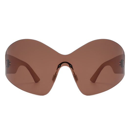 Electra - Oversized Rimless Wraparound Shield Sunglasses