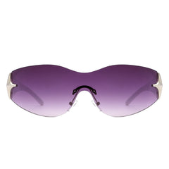 Spark - Sleek Rimless Double Star Fashion Shield Sunglasses