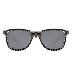 Myralis - Classic Horn Rim Rhinestone Gothic Skull Square Sunglasses