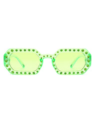 Whisp - Square Retro Rhinestone Tinted Geometric Fashion Sunglasses