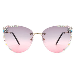 Nightbri - Women Rimless Tinted Chic Rhinestone Fashion Cat Eye