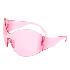 Oriel - Rimless Oversized Wraparound Shield Women Sunglasses