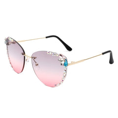 Nightbri - Women Rimless Tinted Chic Rhinestone Fashion Cat Eye