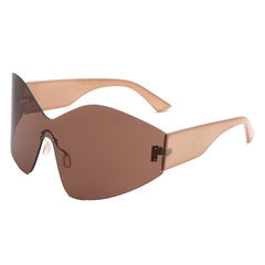 Electra - Oversized Rimless Wraparound Shield Sunglasses