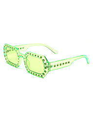 Whisp - Square Retro Rhinestone Tinted Geometric Fashion Sunglasses