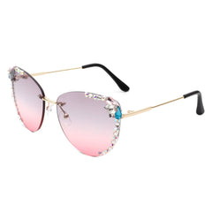 Nightbri - Women Rimless Tinted Chic Rhinestone Fashion Cat Eye