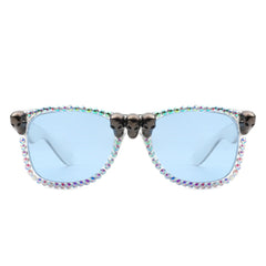 Myralis - Classic Horn Rim Rhinestone Gothic Skull Square Sunglasses