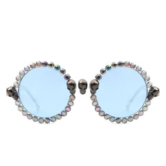 Aerion - Retro Round Gothic Rhinestone Skull Party Sunglasses