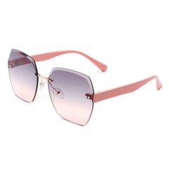 Ezernova - Oversize Square Geometric Rimless Tinted Fashion Sunglasses