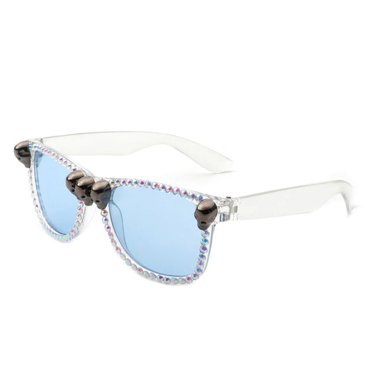 Myralis - Classic Horn Rim Rhinestone Gothic Skull Square Sunglasses