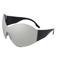 Oriel - Rimless Oversized Wraparound Shield Women Sunglasses